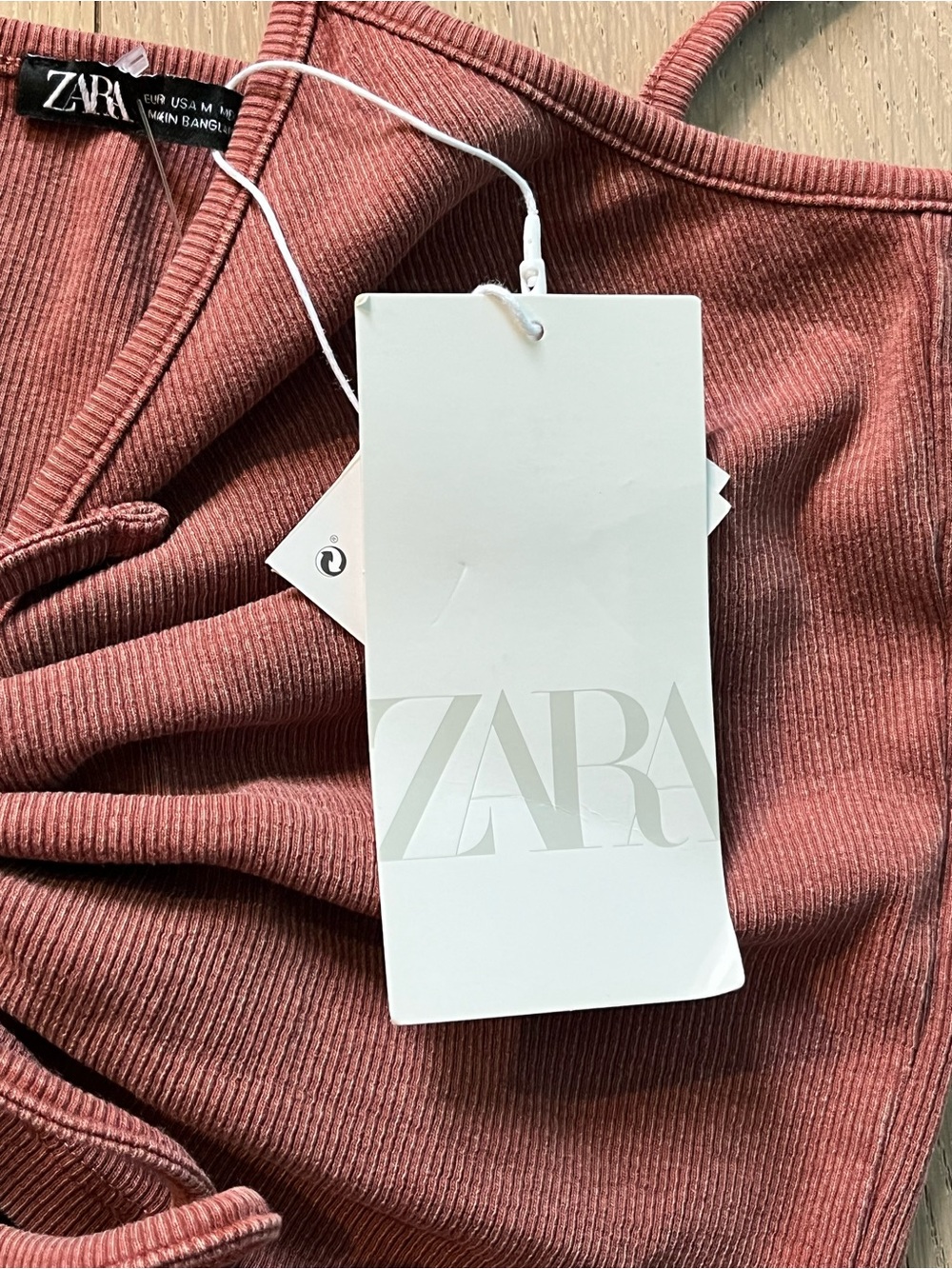Zara Dusty Rose Ribbed Drawstring Crop Top - Picture 6 of 7